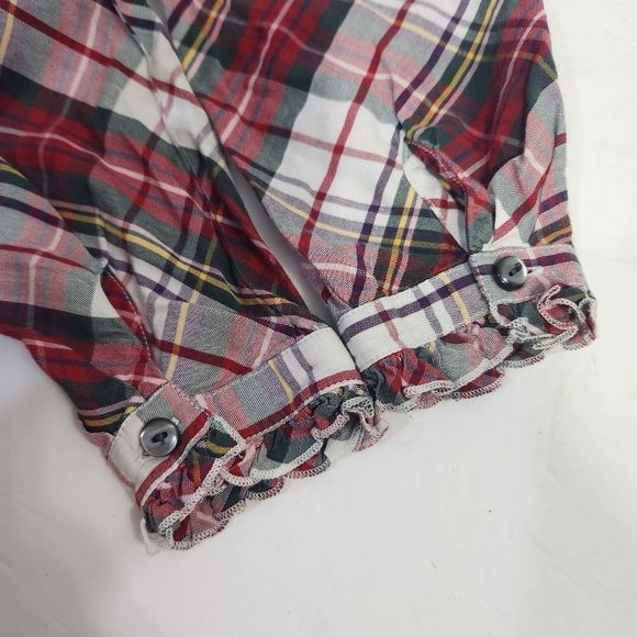 Tommy Hilfiger plaid red green white ruffle button down long sleeve blouse small - Picture 8 of 13